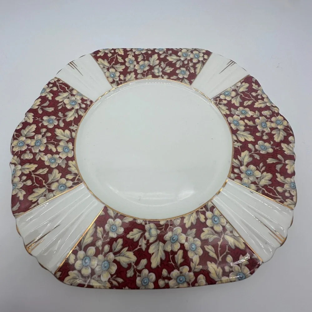 Royal Albert Brocade Art Deco Serving Plate Square Scalloped Floral Platter